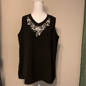 BonWorth Black Top with White Embroidery